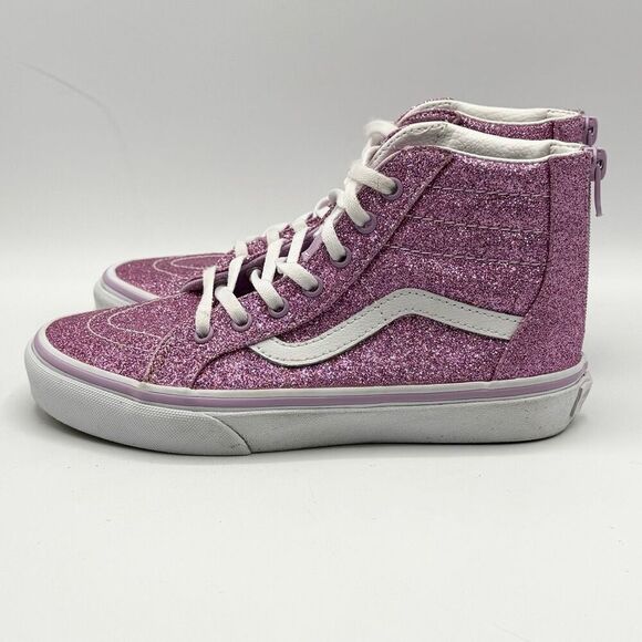 Vans SK8-HI Pink Glitter Back Zip Up Lace Up Sneakers - Kids US 3 / EU 34 - Picture 5 of 11